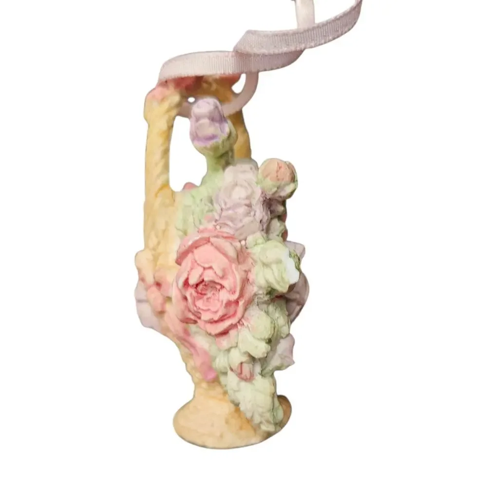 Set of 4 Floral Basket Christmas Ornaments Roses Pastel Victorian Style